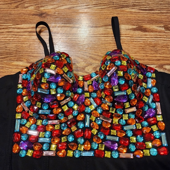 Black Rhinestone Bedazzled Bustier Corset Women's Size XL (runs small) - Picture 6 of 12